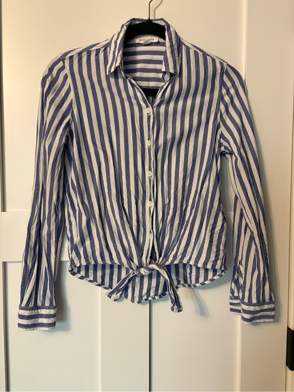 beachlunchlounge Blue & White Striped Tie-Front Button-Down Shirt